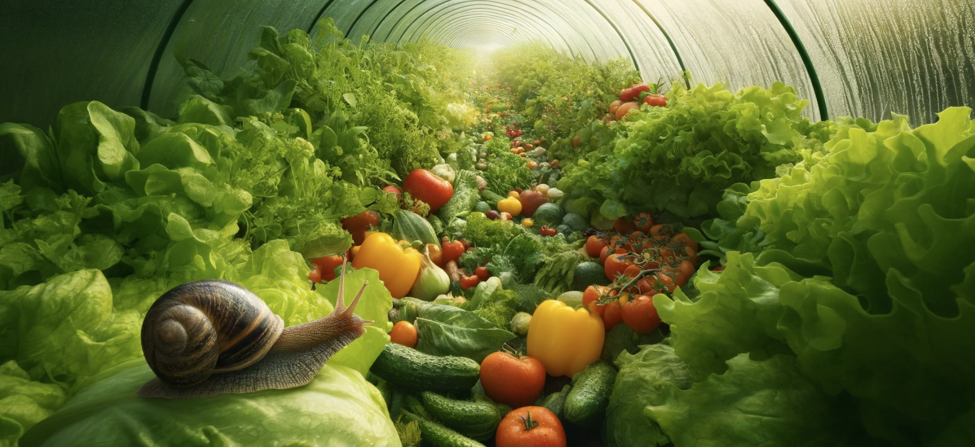 ślimak niszczący uprawy w tunelu